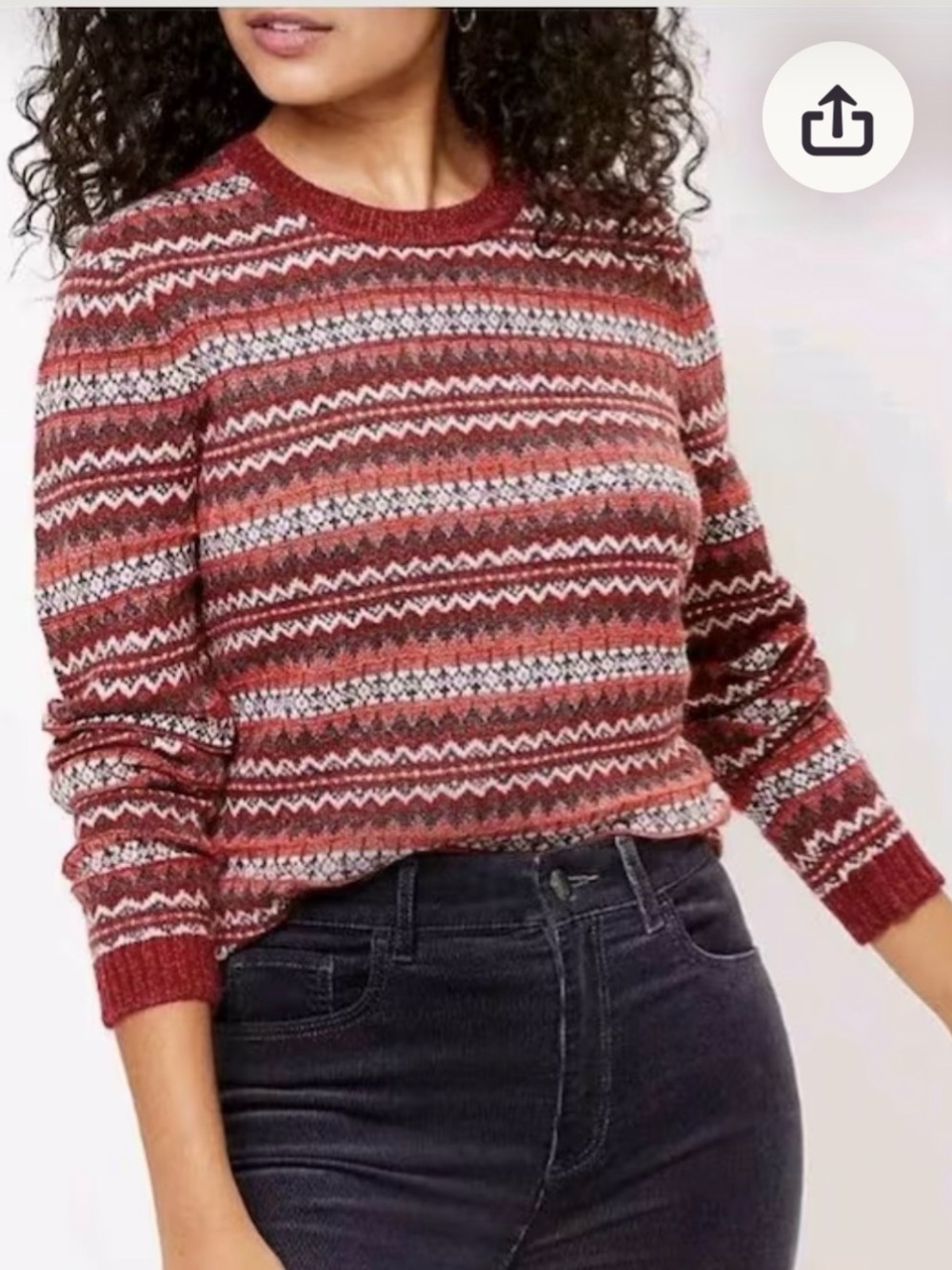 LOFT Rust Red Fair Isle Crewneck Sweater Large